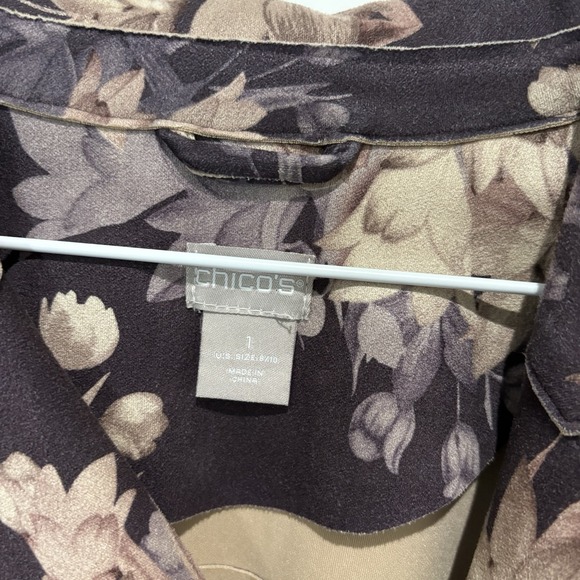 Chicos Moto Jacket Short Women's Medium Brown Floral Paisley Asymmetrical Zip - Picture 3 of 7